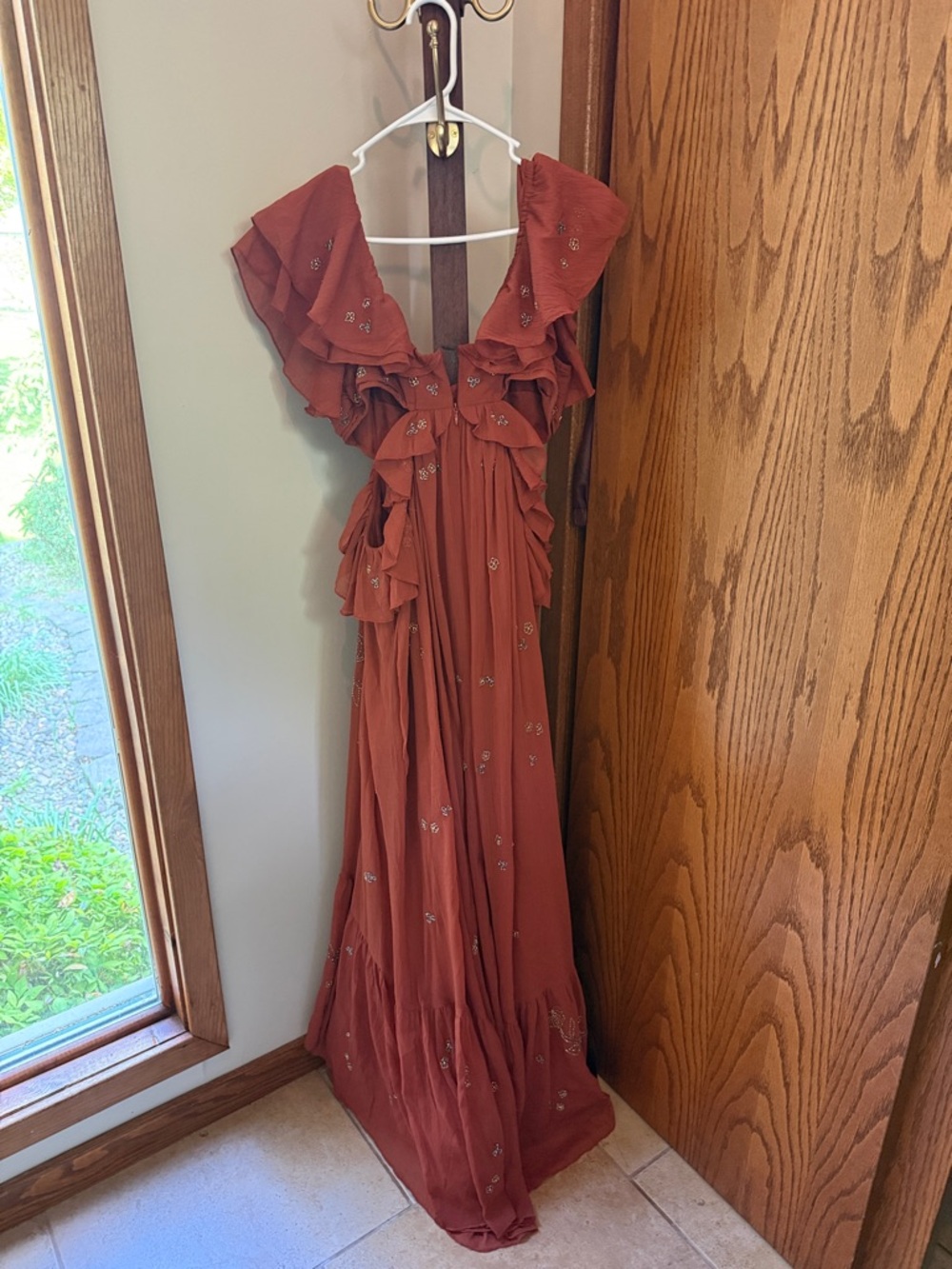 ASOS Off The Shoulder Ruffle Rust Dress - Picture 6 of 7